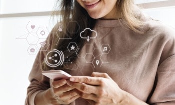 happy woman with phone min